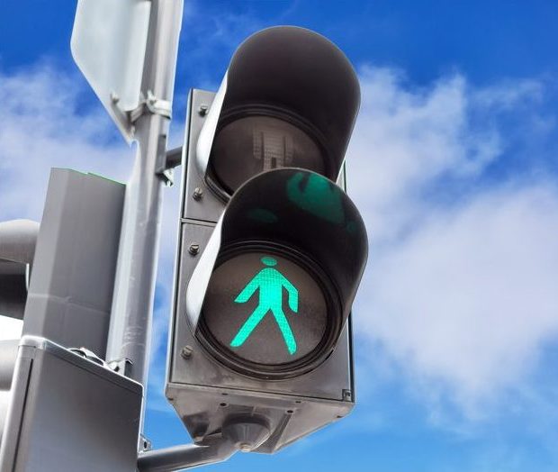 Traffic light with green walk signal