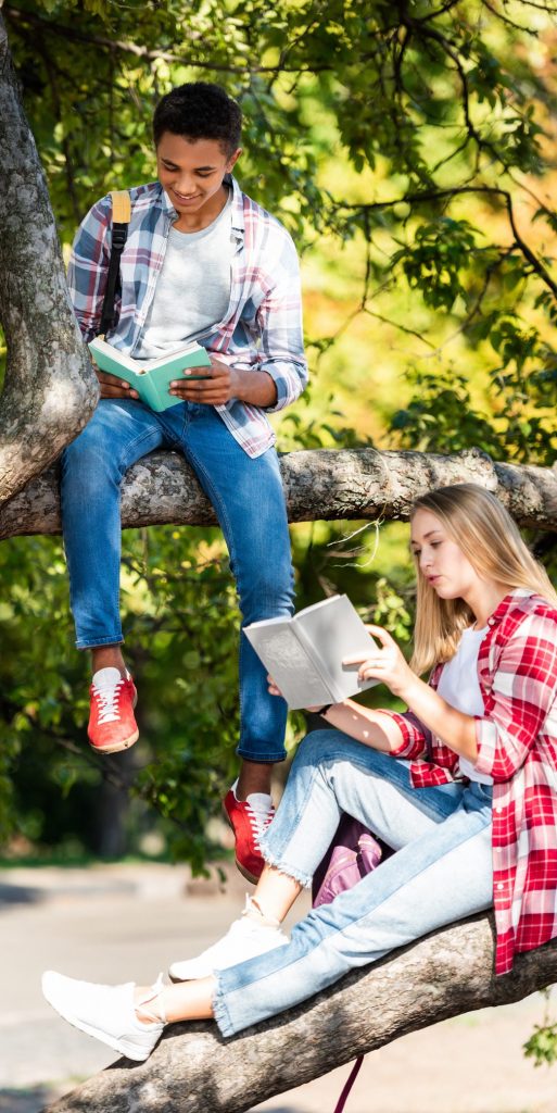 Teens reading in tree